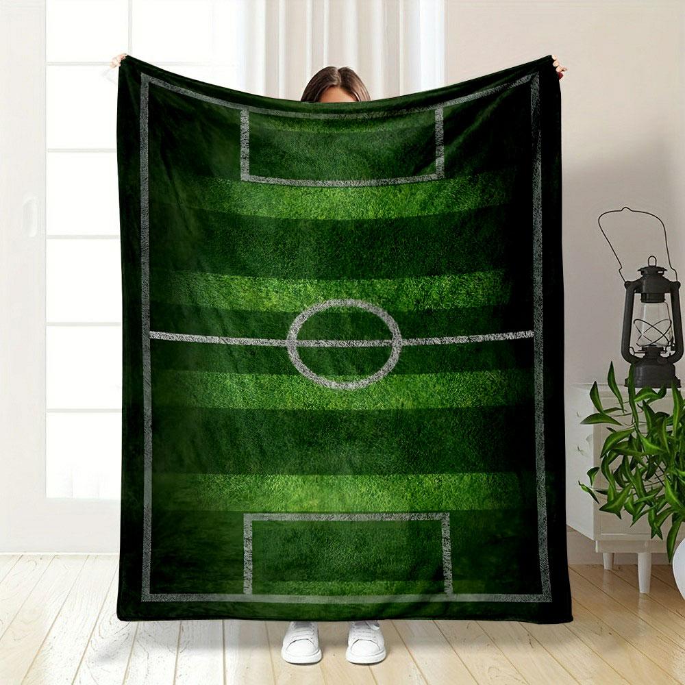 Green Football Field Design Patterned blanket, flannel, suitable for all seasons, home decor, warm and cozy