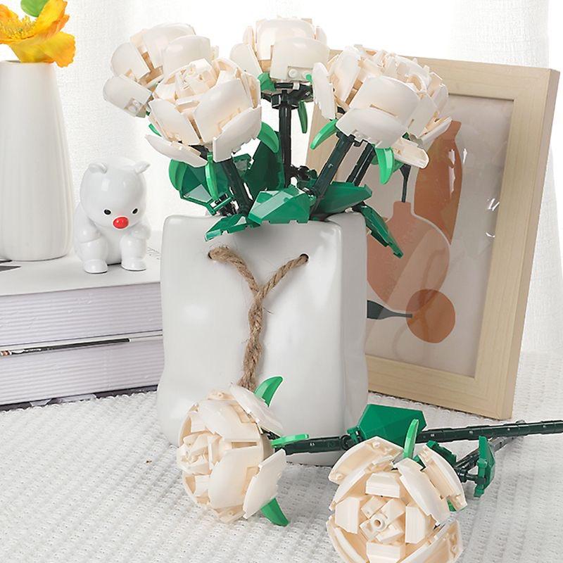 Creative Romantic Rose Flower Home Desk Plant Bouquet Decoration Building Blocks Bricks Birthday Valentine's Day Gifts for Girls Lover Lady