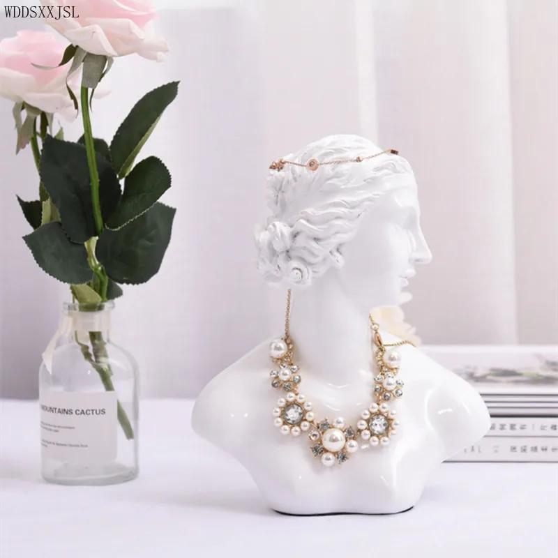 Resin Crafts Creative Solid Color Character Head Necklace Display Stand Window Decoration Home Bedroom Storage Jewelry Rack