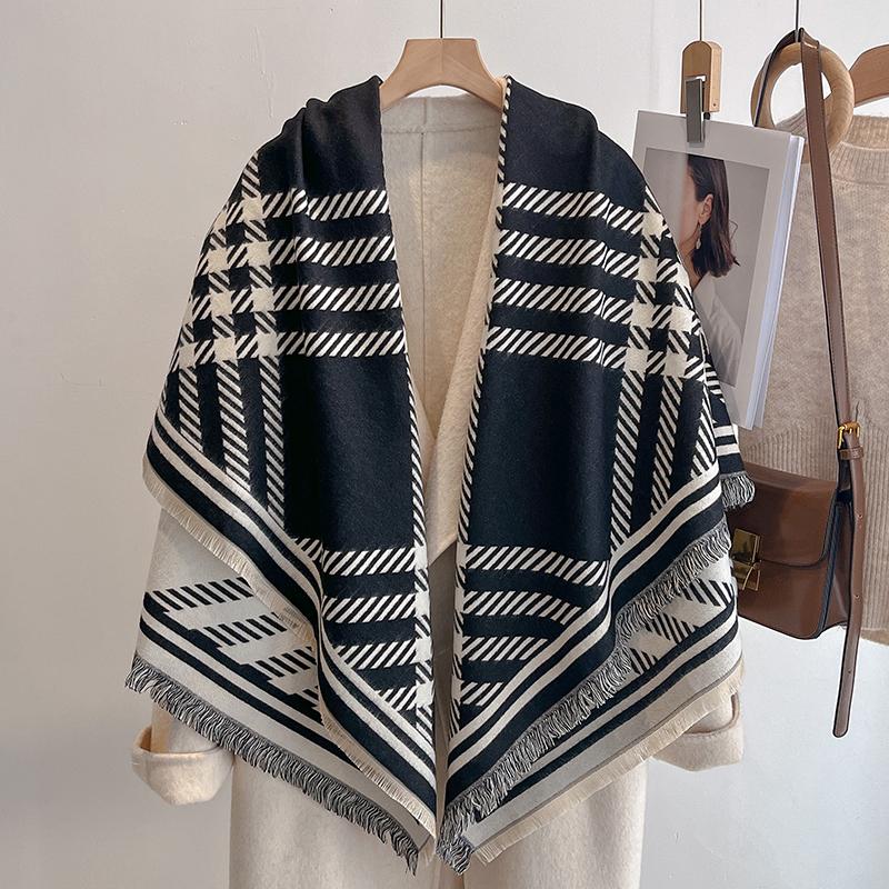 Fashion Women'S Faux Cashmere Winter Wrap Vintage Printed Tasseled Scarf Warm Shawl Stylish Accessory Perfect For Winter Outfits