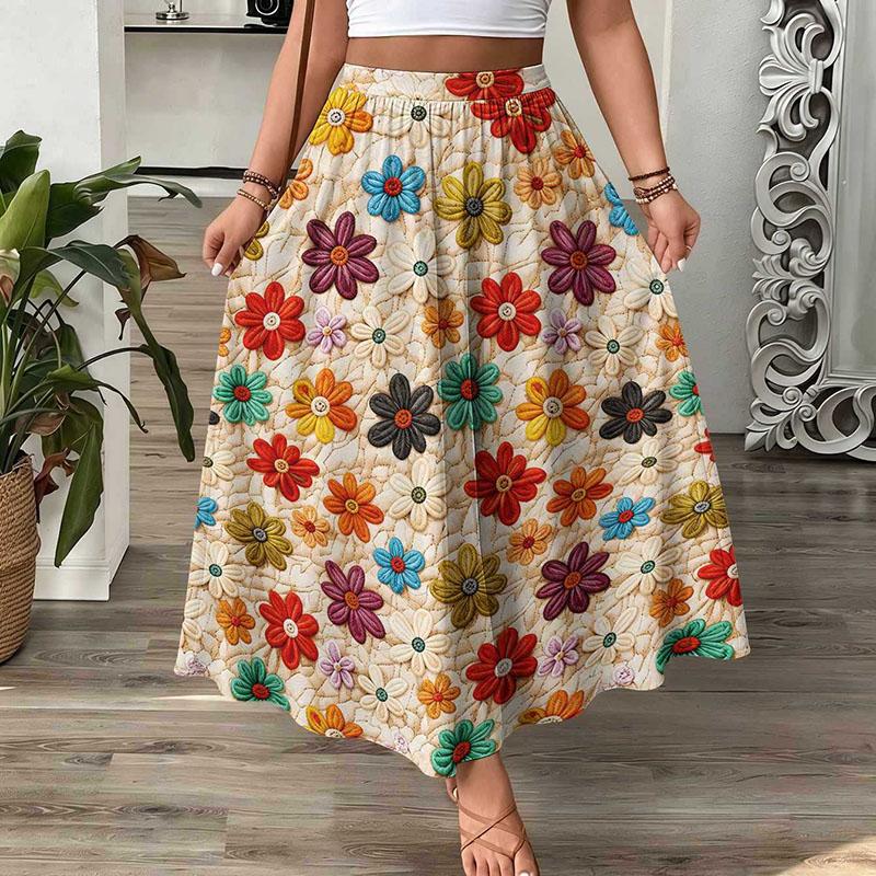 Vintage Floral Maxi Skirt Women High Waist A-Line Boho Resort Flowy Long Skirt