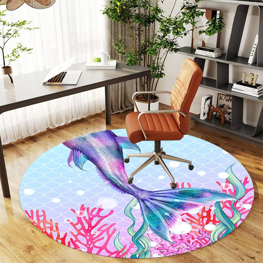 1pc Mermaid Tail Coral Round Chair mat Area Rug - Non-Slip, Floor Mat for Office, Bedroom, and Indoor Decor c1125428