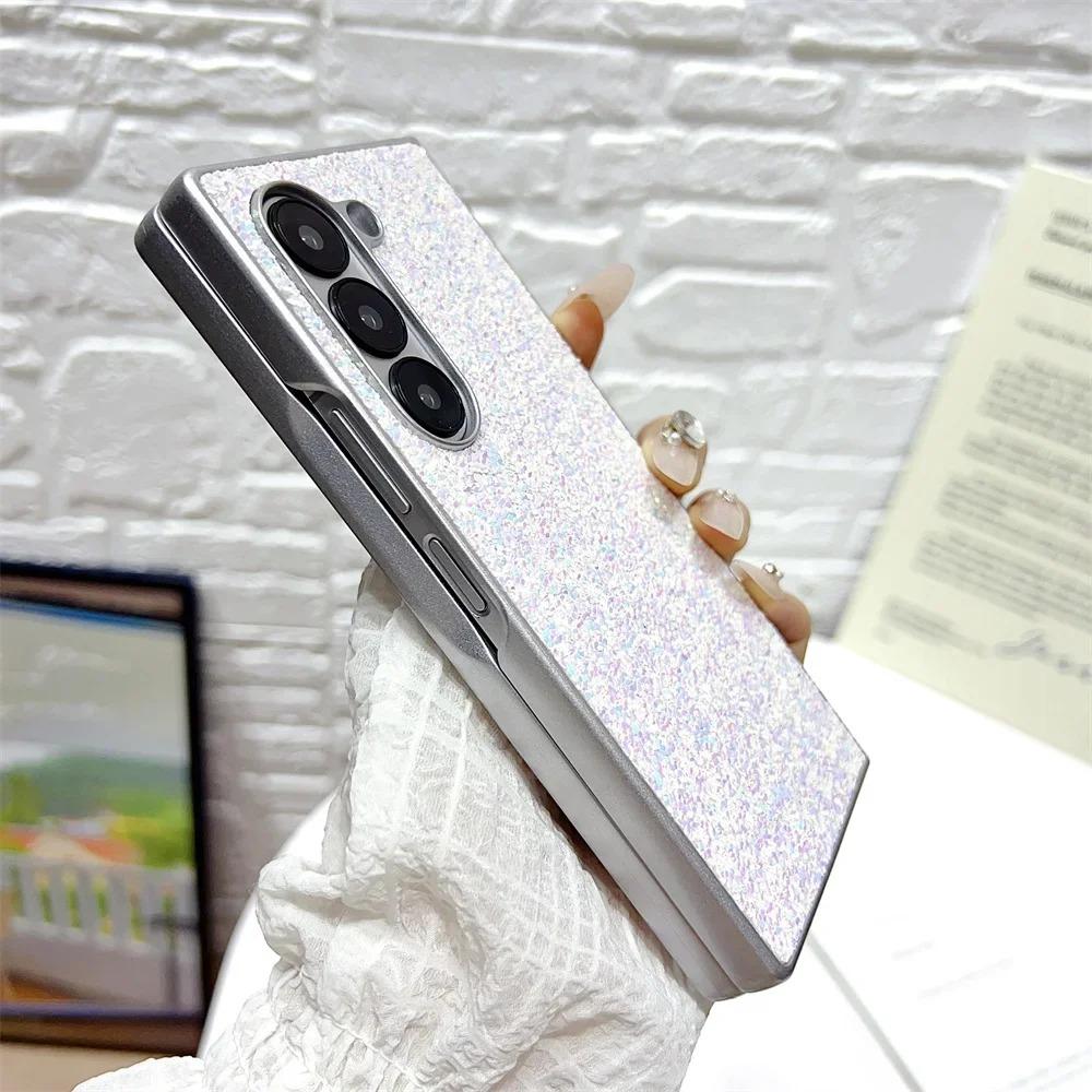 Electroplated Silver Frame Phantom Glitter Phone Case for Samsung Galaxy Z Fold 7 6 5 4 3 Colorful Laser Shockproof Protect Back Cover
