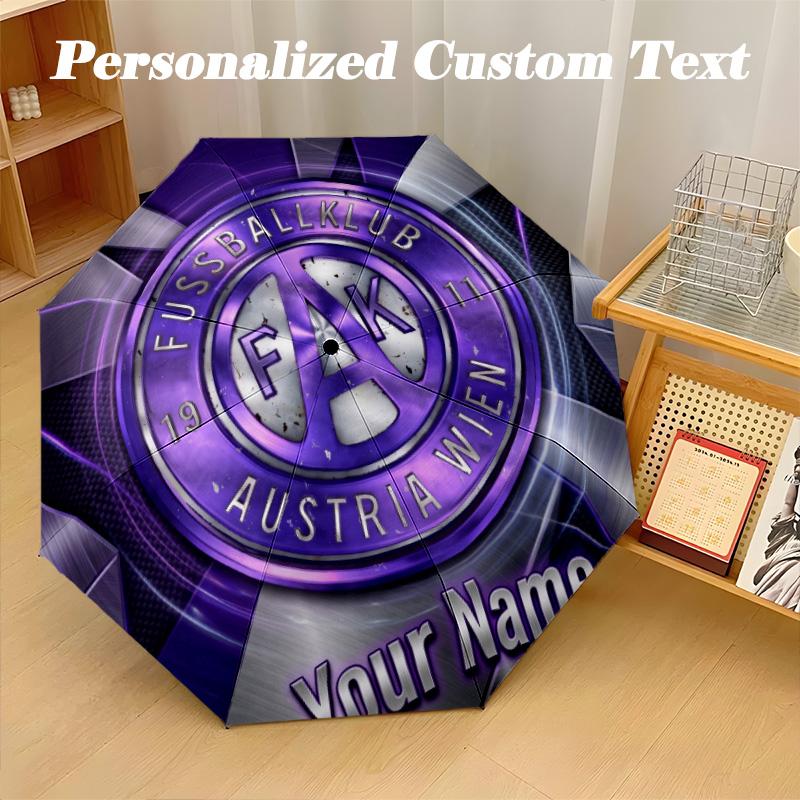 8 Rib Auto Folding Umbrella Austria Wien FC Print Custom Name Text Portable Rain Gear