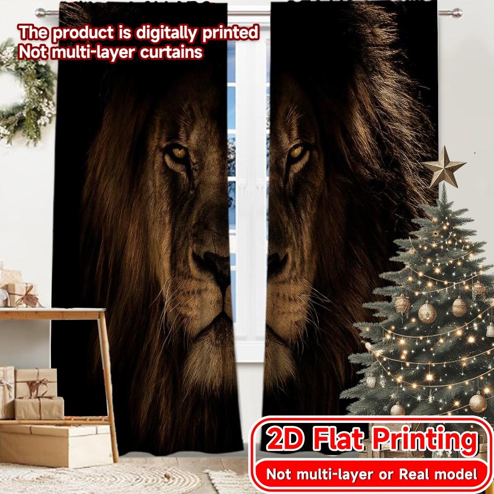 

Set Of 2 Flat Printing Curtains Without Rod Majesticlion Christmas Festival Popular Drapes Yarn All Seasons Curtain Polyester W100*H70(CM)-Grommet top&2PCS