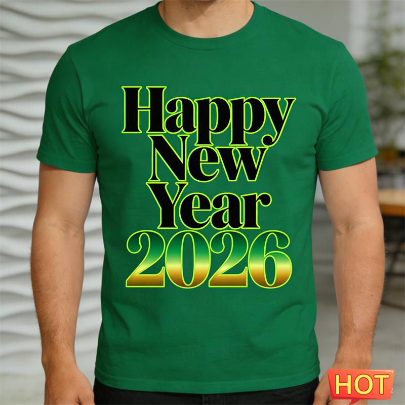 Simple Happy New Year 2026 Letters T Shirts For Men Fashion Crew Neck 3D Printed Short Sleeve Tshirts Loose Streetwear Tees