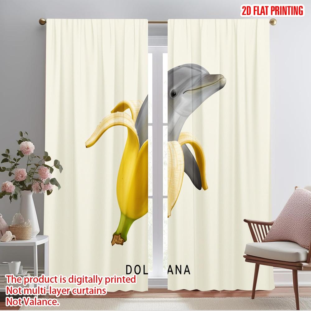 

2pcs 2D flat printing Drapes Banana Dolphin Hybrid Polyester Without Electricity Festive Wall Decor Use for Parties and Everyday 52.50×116.00 CM 2pcs