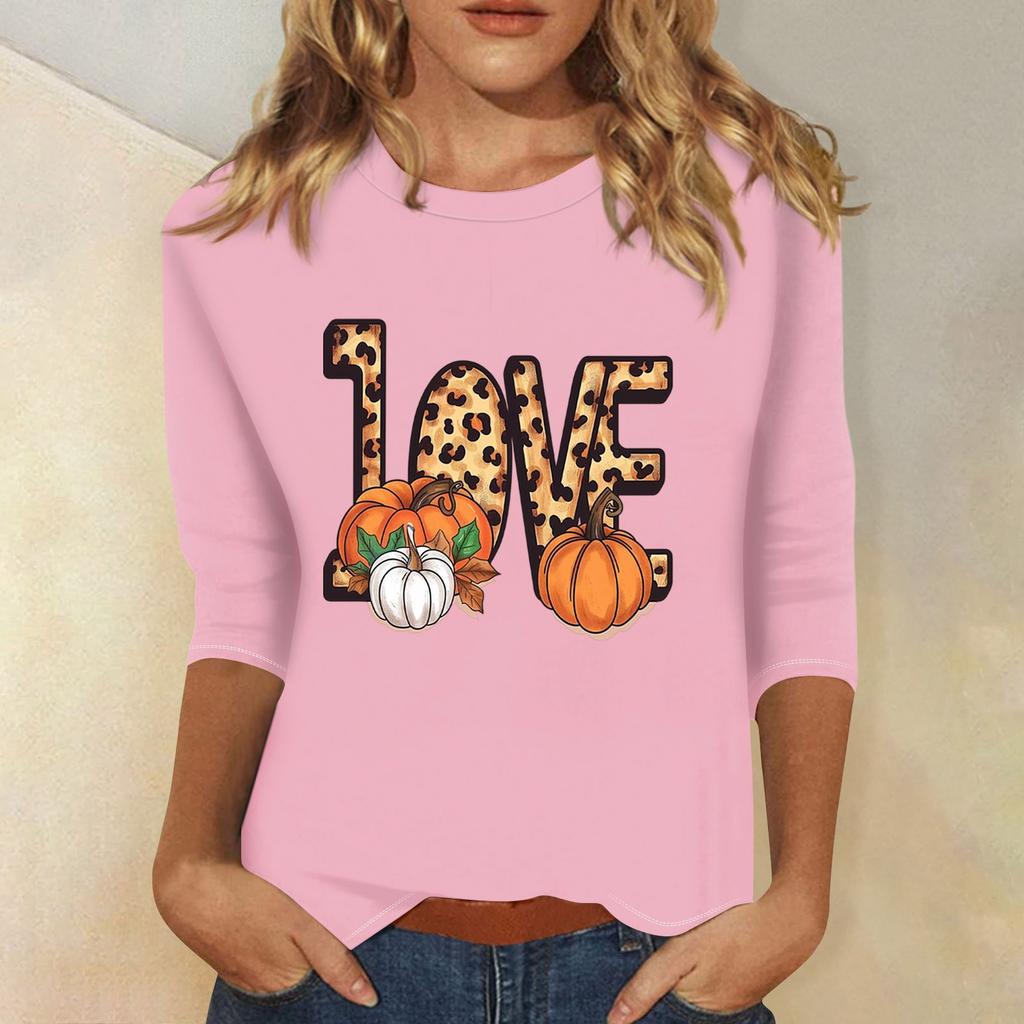 Dámské módní ležérní top s tříčtvrtečním rukávem a halloweenským potiskem, kulatý výstřih