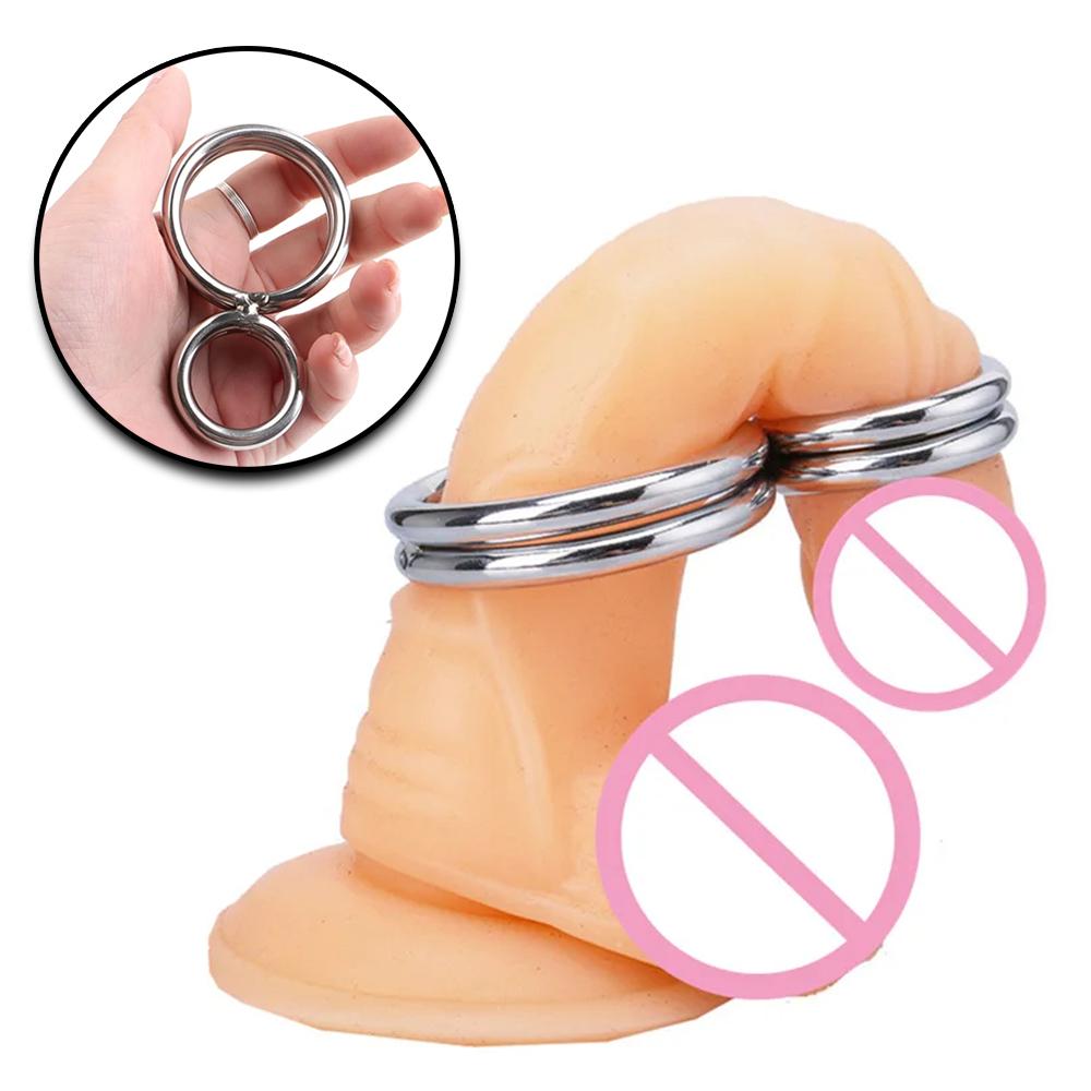 Stainless Steel Penis Cock Rings Testis Restraints Ball Scrotum Stretcher Male Delay Ejaculation Adult Sex Toys for Men Erection