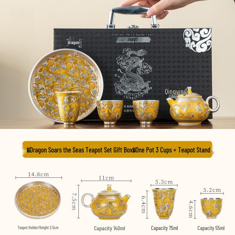 Cultural Heritage Gilt Silver Ceramic Kung Fu Tea Set