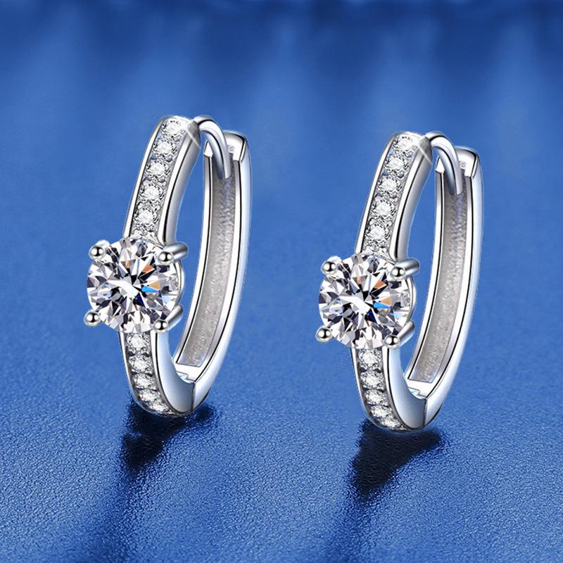 

Серьги-пусеты из стерлингового серебра 925 пробы, круглые, с муассанитами, геометрические, очень большие, в модном ретро-стиле для женщин Cubic Zirconia 0.5 Carat