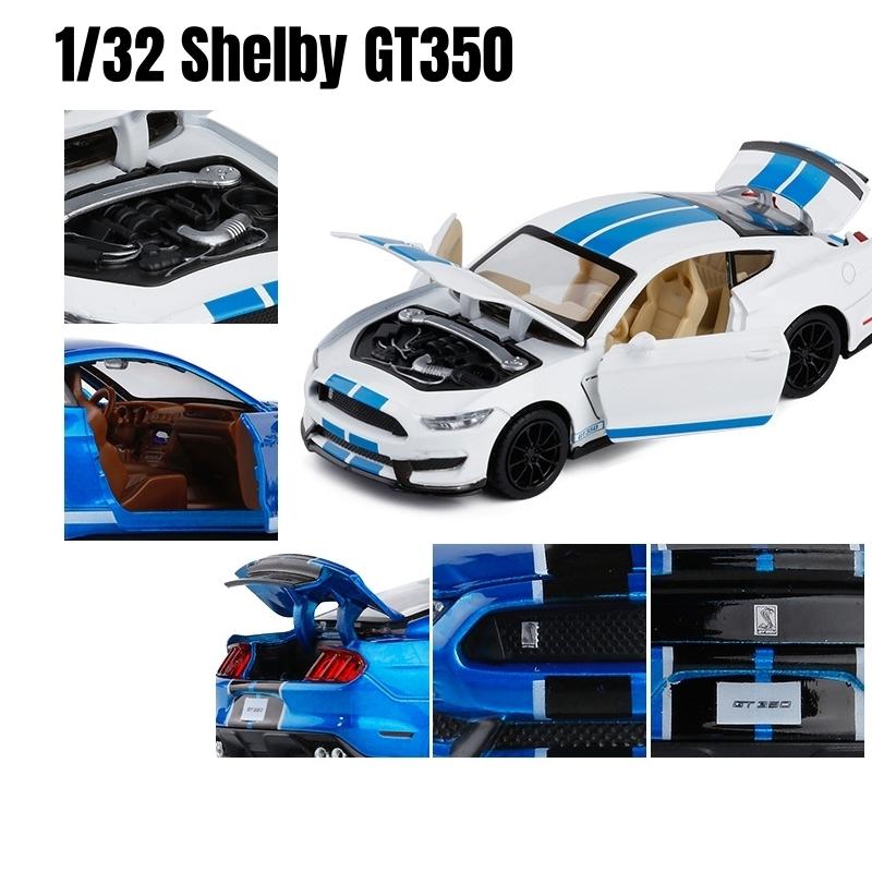 1/32 Ford Shelby GT500 GT350 Toy Car For Children Diecast Metal Miniature Model Pull Back Sound & Light Collection Gift Kid Boys