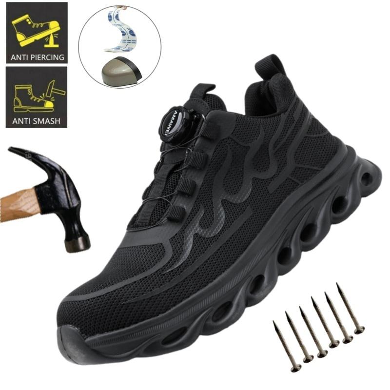 Rotating Button Safety Shoes Men Work Sneakers Indestructible Shoes Puncture-Proof Protective Shoes Work Boots Black Footwear