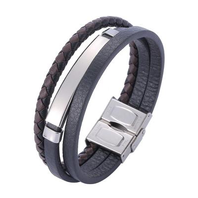 Modne Męskie Skórzane Bransoletki Klasyczny Wielowarstwowy Skórzany Design Łańcuszek ze Stali Nierdzewnej Ogniwkowy Mankiet Amulet Opaska na Nadgarstek