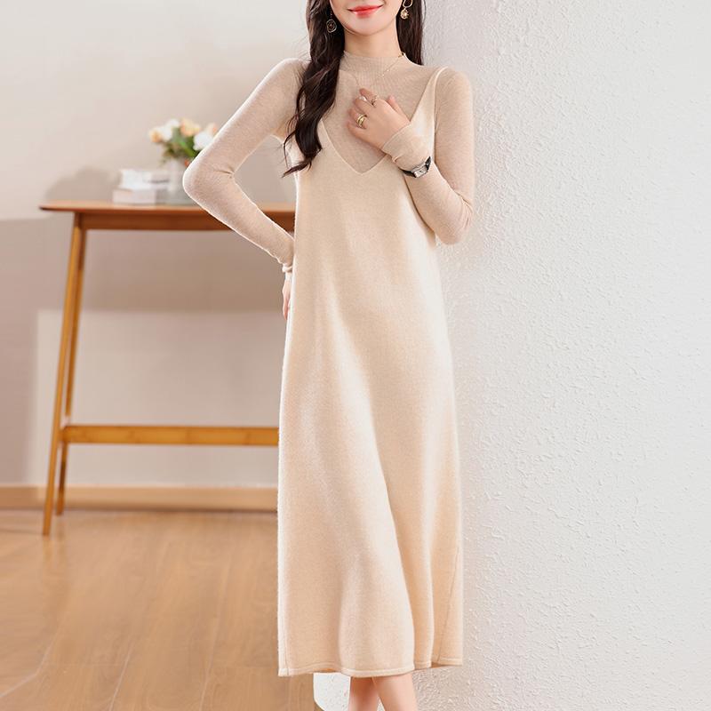 Dámské kašmírové šaty Qinghe kašmír 30% kašmír 70% vlna podzimní a zimní kašmírová sukně měkká a teplá