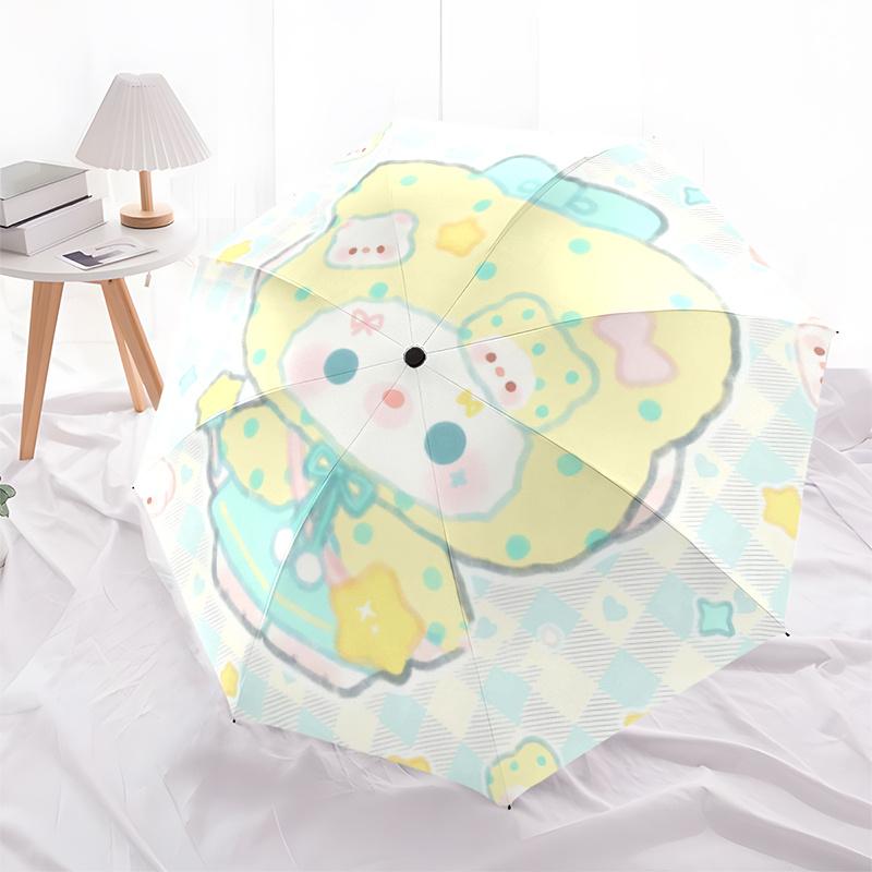 1pc Cute Cartoon Character Automatic Folding Umbrella with Bowknot Design - Portable 3-Fold Outdoor for Fans, Travelers, Everyday Use, Festive Gift.Q0