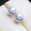 LSOOYH Natural Freshwater Pearl Earrings Women Cubic Zirconia Small Shell Design Earrings Pearl Jewelry