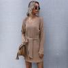 YYFS Women's Fashion Autumn Winter Solid Color Print Long Sleeve V-Neck Knitted Casual Dresses