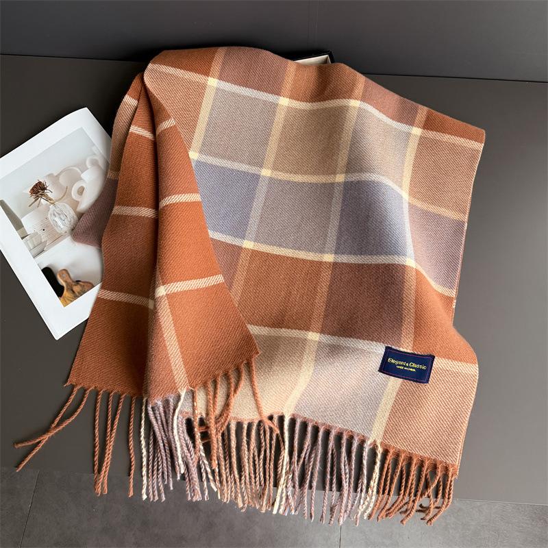Fashion Winter Scarf Women Classics Plaid Designer Luxury Outdoor Cashmere Shawl Blanket Wrap Pashmina Tassel Warm Lady