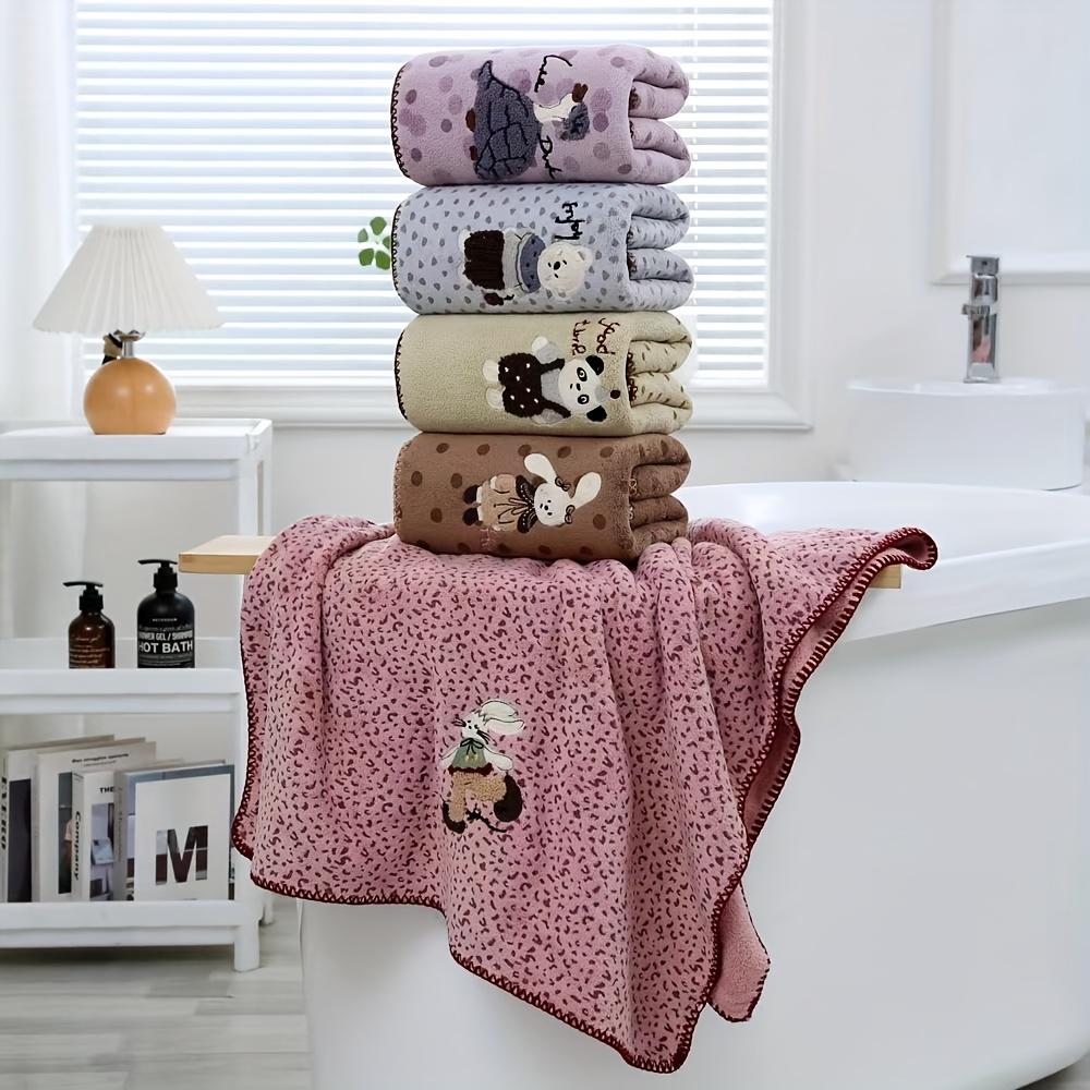 Autumn Winter Thickened Coral Fleece Quick-Dry Towels with Animal Embroidery Polka Dot Soft Bath Towels Set, Thanksgiving Gift Towels, Wash Cloths
