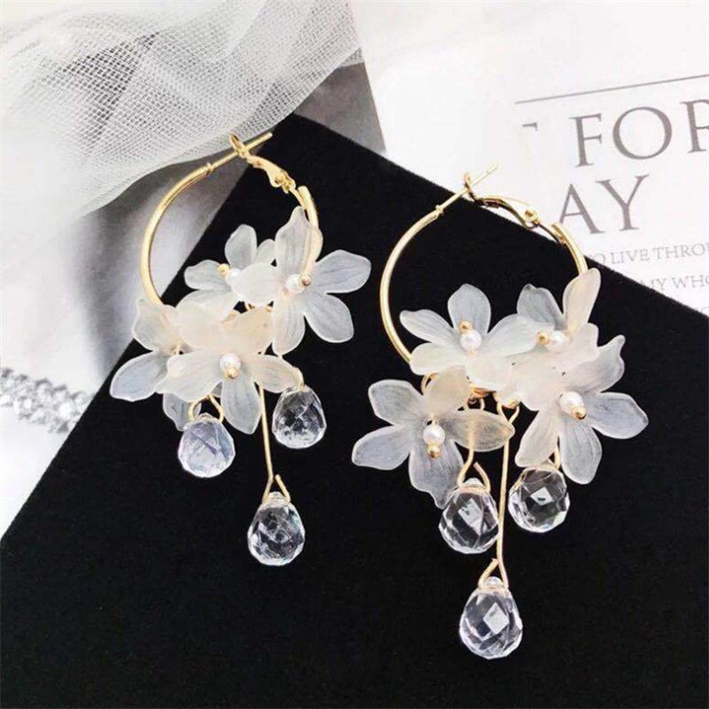 1Pair Sweet Transparent Flower Leaf Drop Earrings For Women Girls Temperament Long Tassel Earrings Jewelry Accessories Gifts