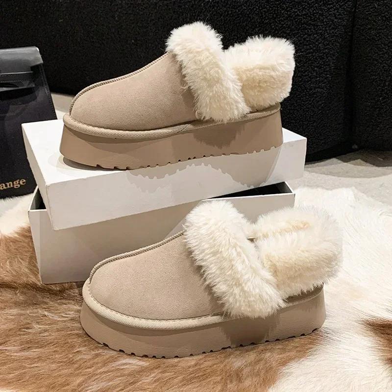 Toamnă Iarnă noi cizme de zăpadă cu talpă groasă femei din pluș îngroșat pantofi cald de pluș anti-alunecare papuci de modă versatili din bumbac