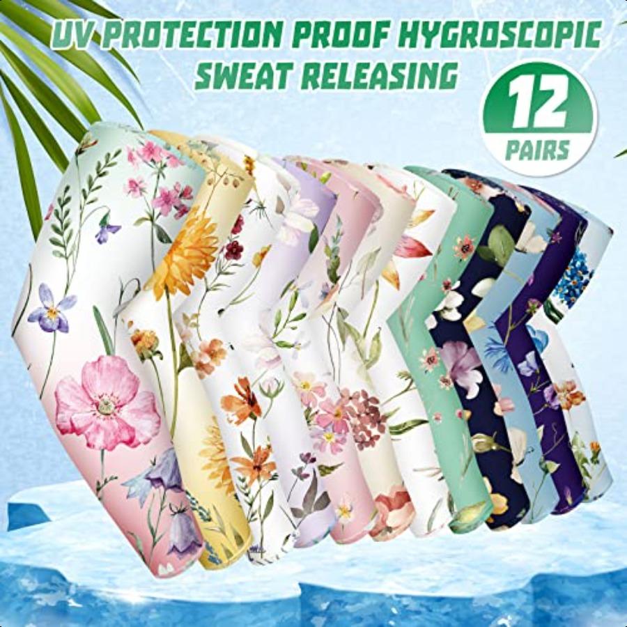 

Crowye 12 пар садовых нарукавников для защиты от солнца, цветочные нарукавники, защита от УФ-лучей, охлаждающий чехол для фермера, бега United States