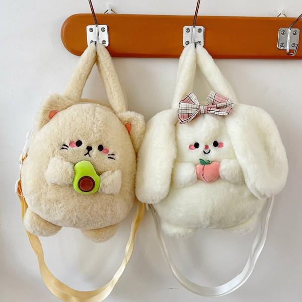 Japanese Cute Avocado Rabbit Plush Handbag - Soft Crossbody Bag for Girls