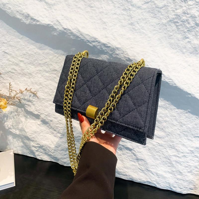 Fashionable Denim Women's Crossbody Bag Vintage Blue Quilted Chain Shoulder Bag