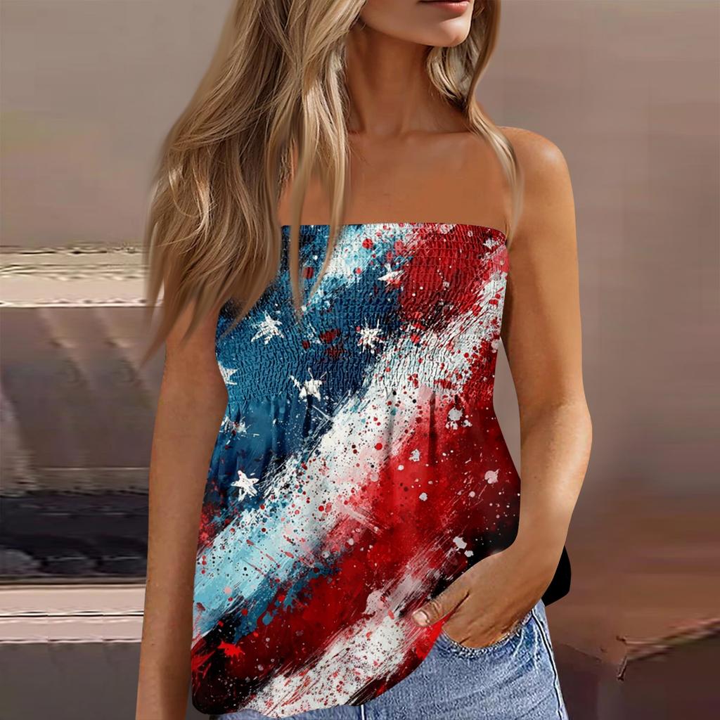 Women's Fashionable Sexy Backless Elastic Independence Day Print Bandeau Top