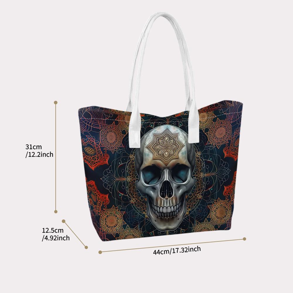 Gothic Skull Pattern Tote Bag Daily Use Shoulder Bag Fashion Carryall