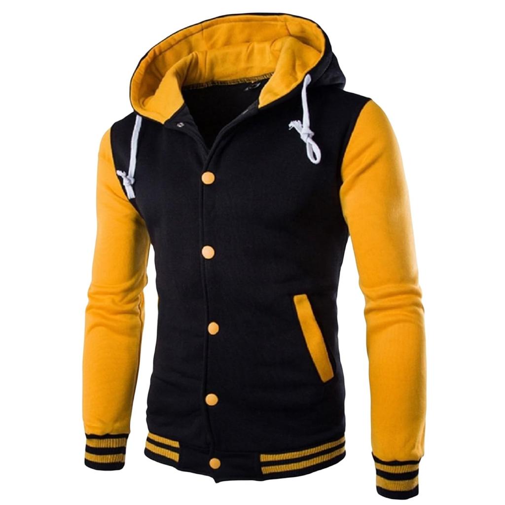 Men's Slim Fit Baseball Jacket Casual Sports Hooded Fleece Lined Button Pullover Sweatshirt With Pocket