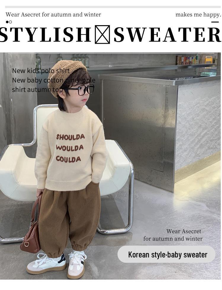 Korean Style Kids' Round Neck Sweater – 2025 Autumn/Winter Knit Pullover for Boys