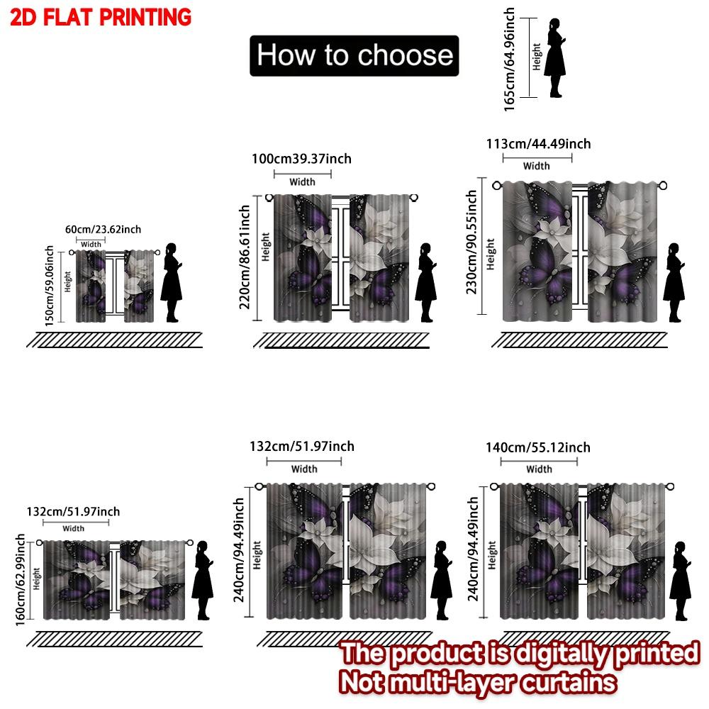 Flat Printing Happy Valentine Day Curtains Black Purple Butterfly White Flower Digital Printed Polyester Drapes Set Of 2 Made