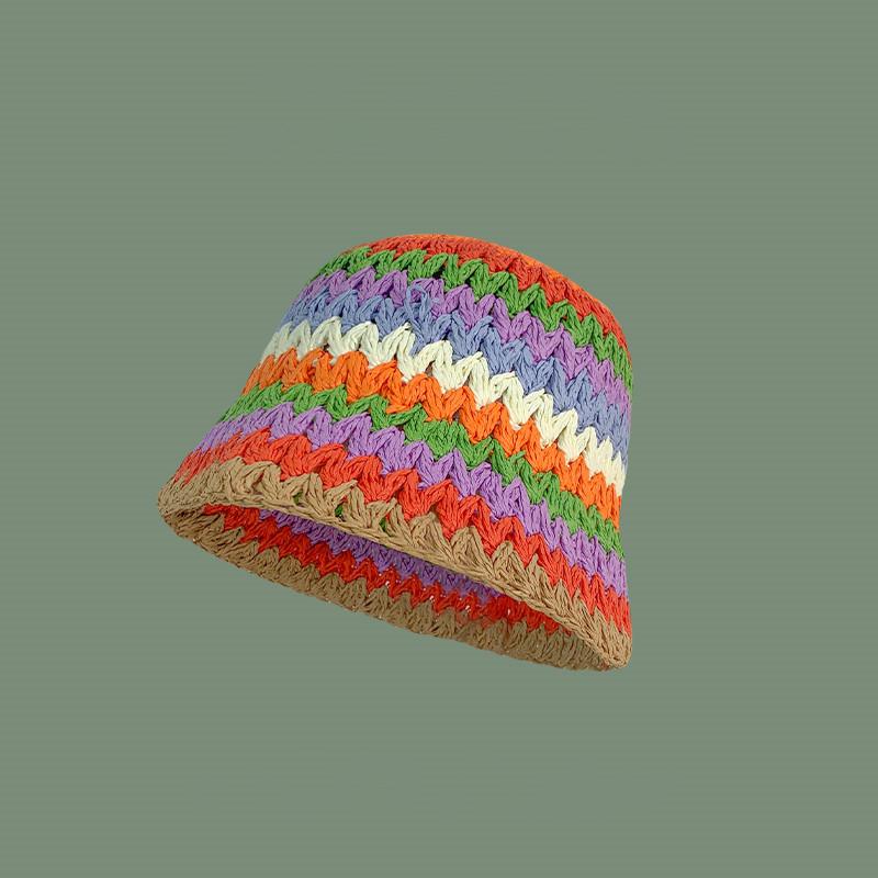 

paper bucket Woman Knitted Hat Crochet Openwork Cap Flower Beanie Spring Summer French Vintage Literary Hat collocation Outfit