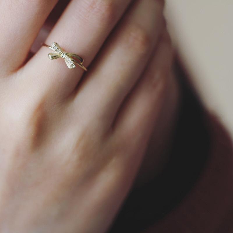 Elegant Open Design Bow Zirconia Ring For Women With Chic Geometric Style And Fit Adjustable