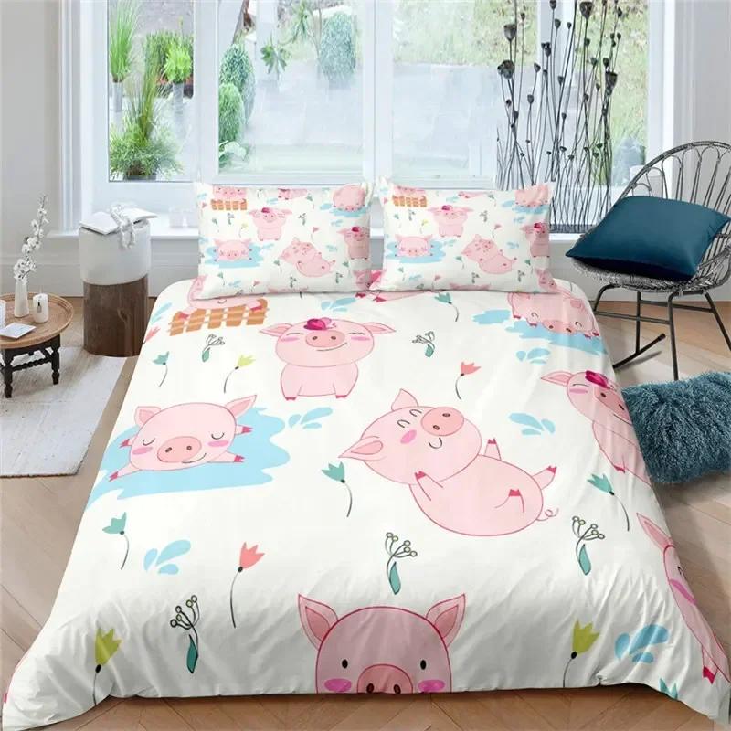 3D Druck Cartoon Liebliches Schwein Kawaii Tiere Bequeme Bettdecke Bettbezug Kissenbezug Bettwäscheset Schlafzimmerdekoration Heimtextil