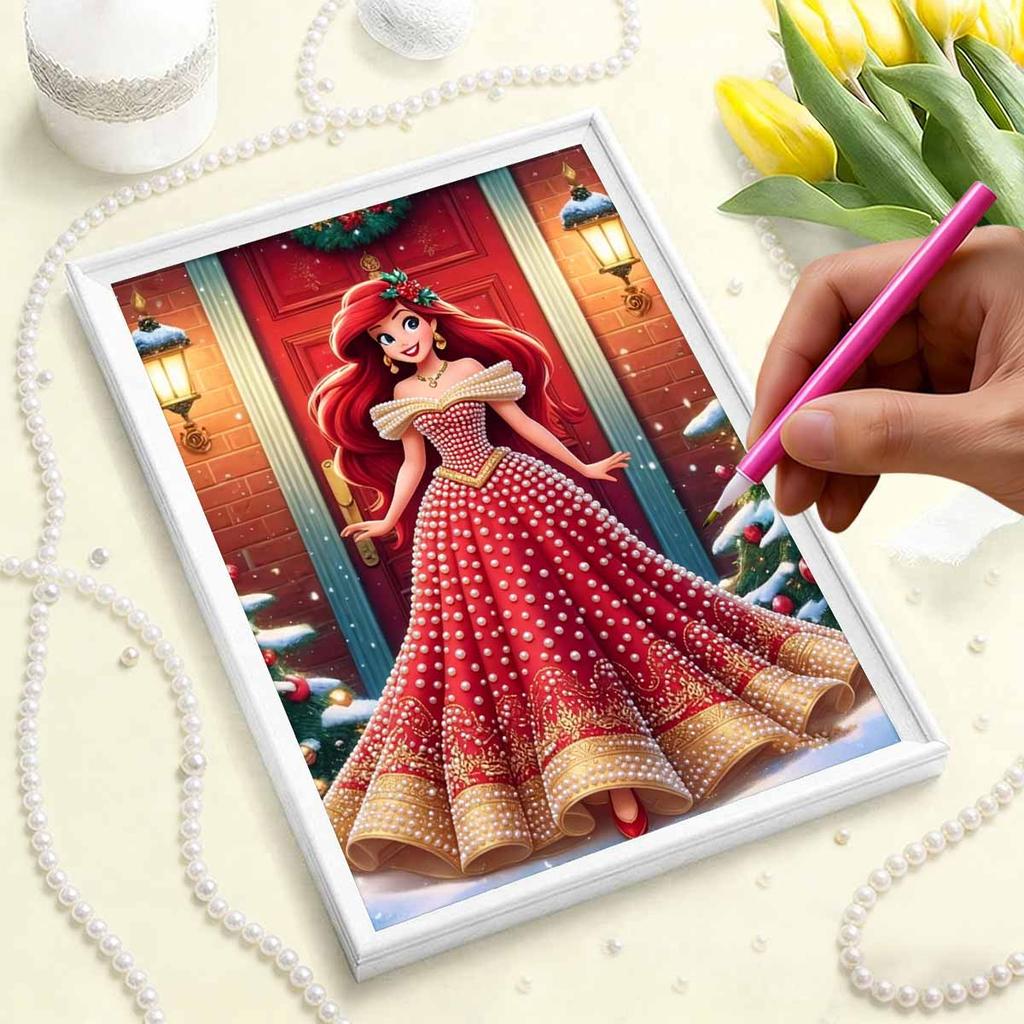 Christmas Red Door Ariel New Pearl-Inlaid Frameless Art | Handmade Pearl Craft, Red Door Snowy Christmas Theme, for Festive Luxury Decor