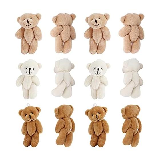 TOPINCN Mini Stuffed Bear Small Teddy Bear 12pcs Cute Attach to Keychain/Bag Fluffy Mini Teddy Bear Charm Bag Hanging