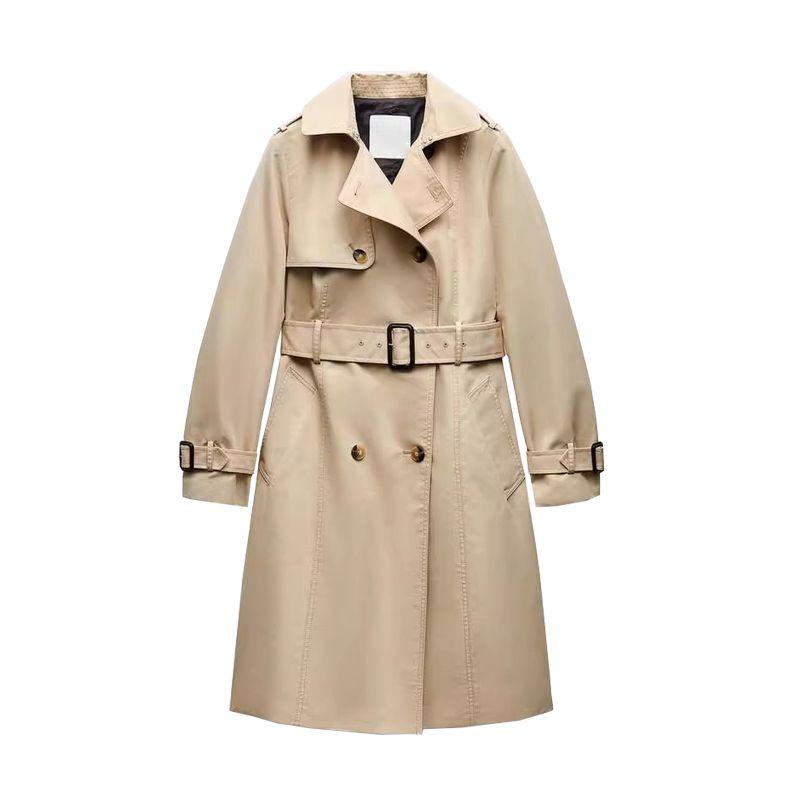 

Spring New Women s Clothing French Retro Double Breasted Buckle Decoration Long-Sleeved Lapel Coat Outwear 0518252 Sand color L