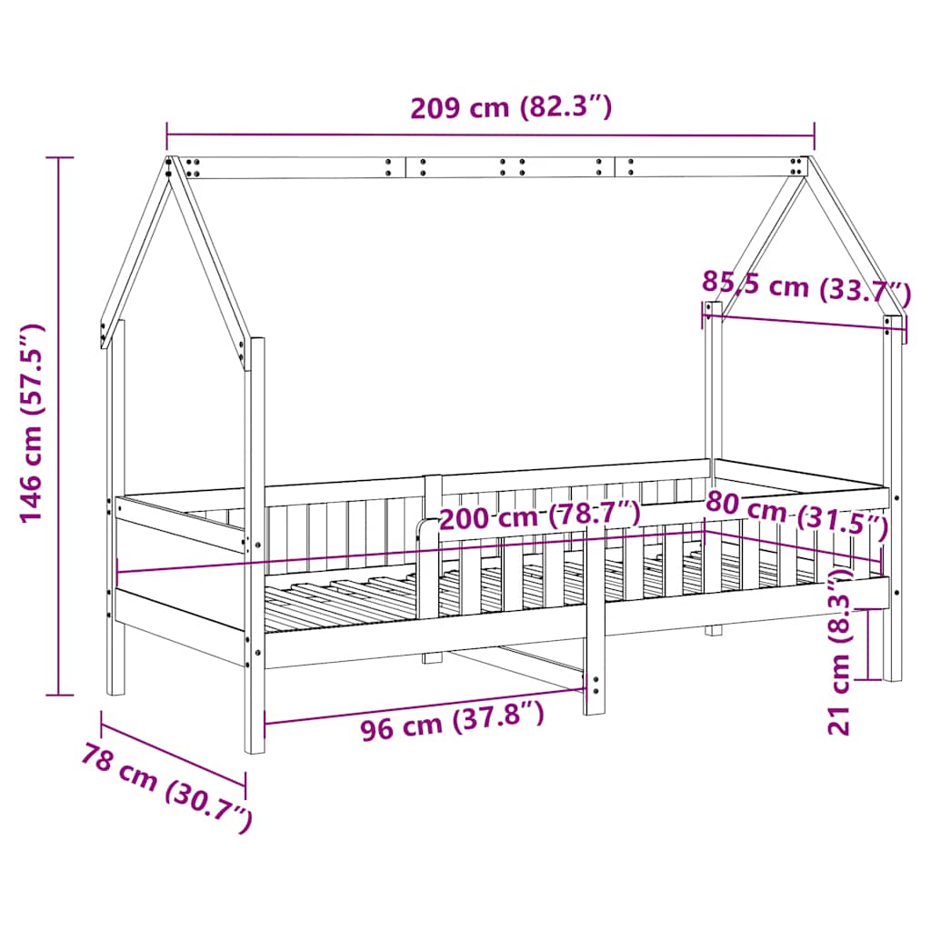 Kids House Bed White 80 X 200 Cm Solid Pine Wood