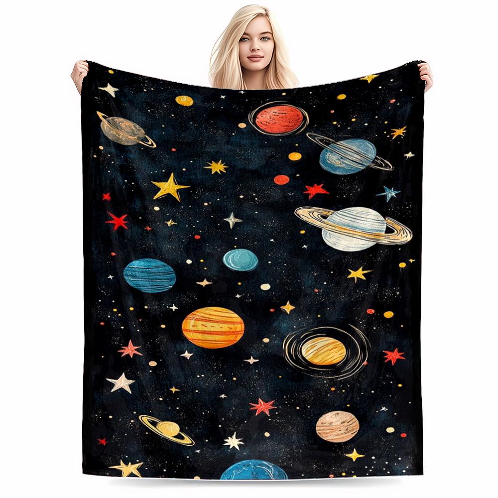 Cosmic Planetary Pattern Flannel blanket for bedroom, living room, sofa, and nap