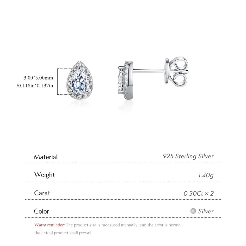 D Color Pear Cut Moissanite Stud Earrings 925 Sterling Silver Water Drop Lab Created Diamond Wedding Fine Jewelry for Women