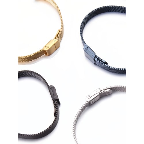 YFS Watch Strap with Watch Hands, Stainless Steel, Metal, Replacement Strap with Adjuster, Mesh Milanese Strap, Push-Button Buckle, Polished Finish, 1