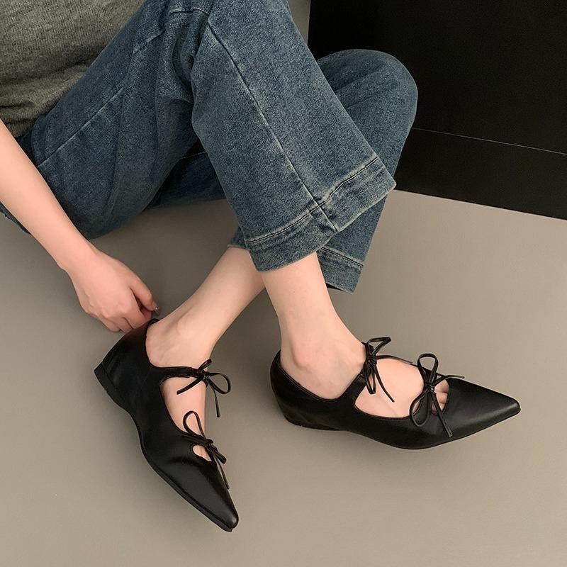 Fashion 2025 Shoes Woman Comfortable and Elegant Bow-Knot Casual Female Sneakers Pointed Toe Increas Height Soft Low Heels Oxfords Plat