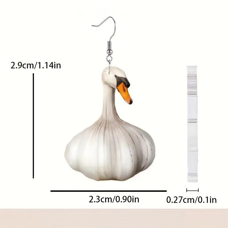 Originelle Schwan Knoblauch Ohrhänger | Lustiger 3D Food Tier Hänge-Schmuck für Damen