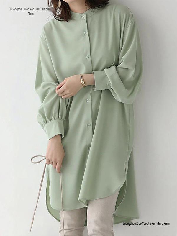 Women's Loose Fit Long-Sleeve Mid-Length Shirt Dress