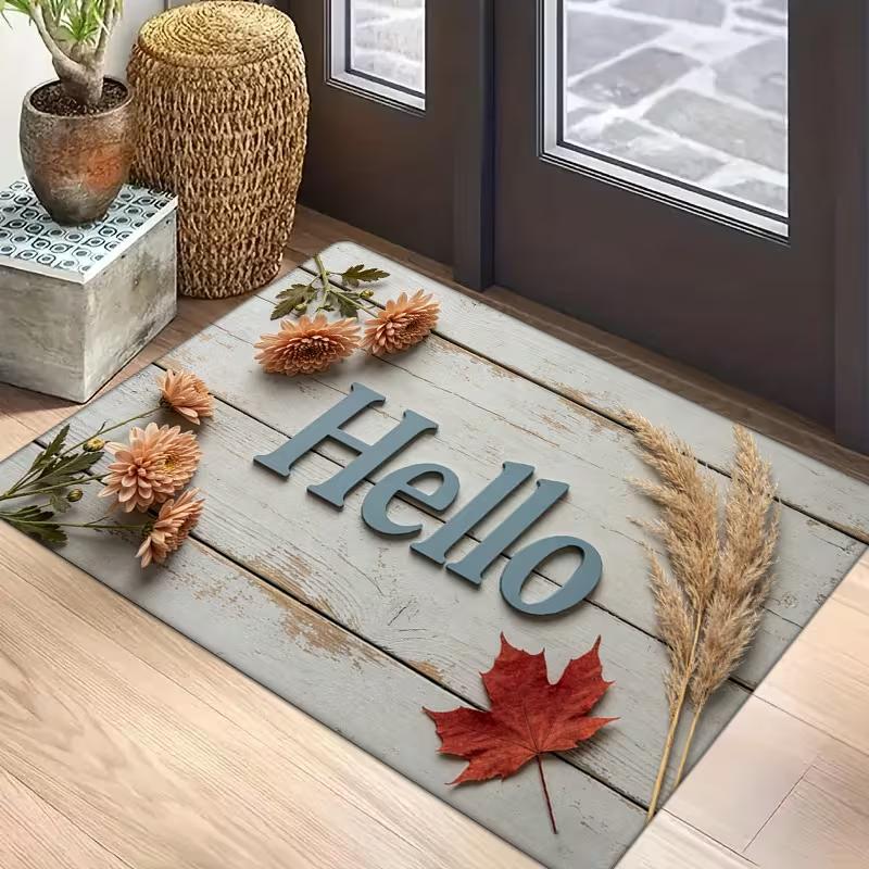 Happy Camper Print Door Mat Non Slip Floor Rug Vintage Wooden Camping Theme Entrance Carpet For Cabin Porch Campsite