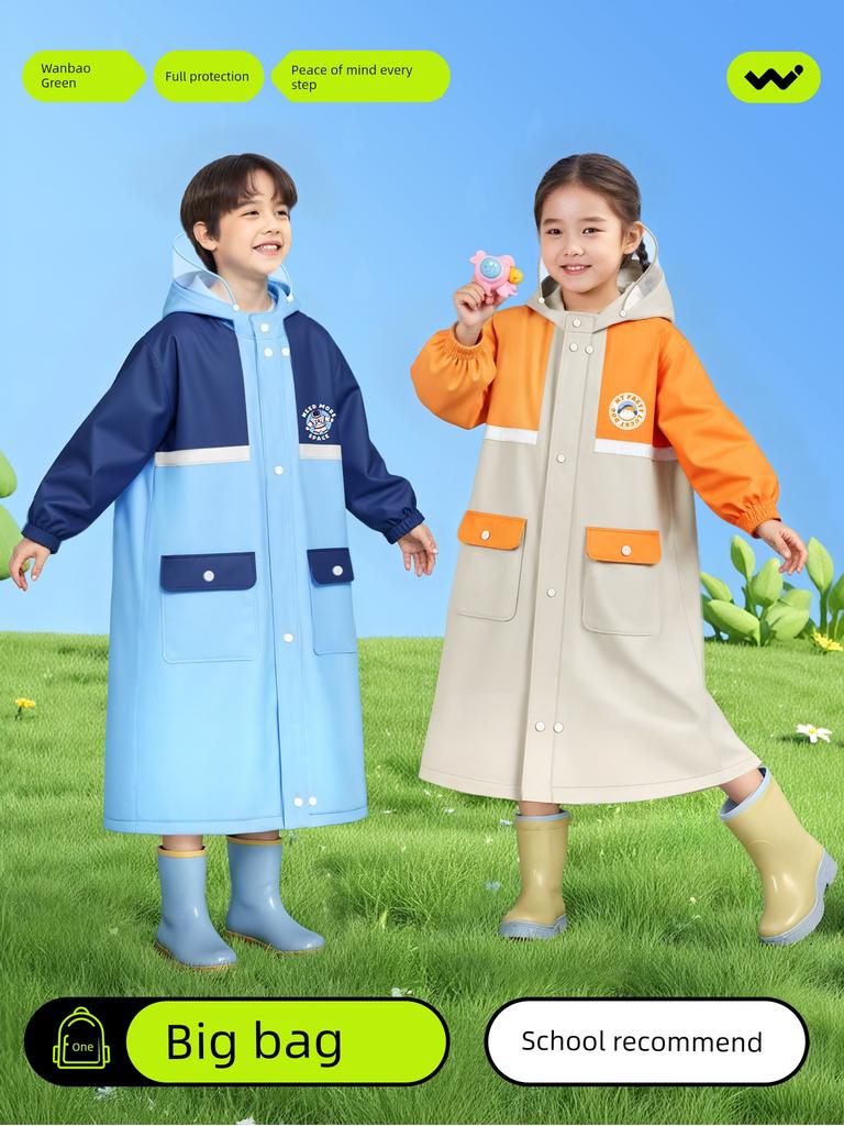 Children's Raincoat Boys Primary School Students Kindergarten School Special Anti-Riot Poncho Boys New Portable with Schoolbag