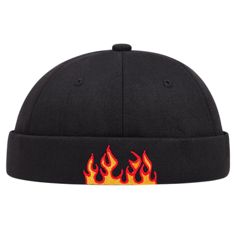 Fashion New Rose Flame Embroidered Dome Guapi Hat Trendy Street Sliding Hiphop Hat Unisex Borderless Skull Hat